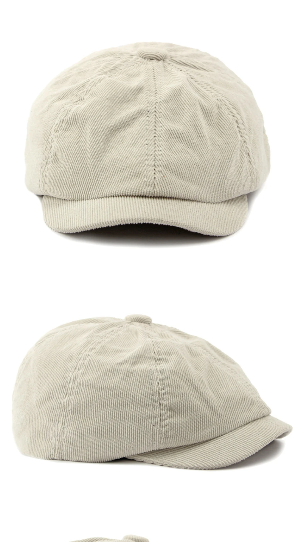 HT4403 Baskenmütze für Männer und Frauen, Künstler- und Maler-Baskenmütze, Einfarbige Cord-Flatcap für Frühling, Herbst und Winter, Achteckige Mütze, Herren-Baskenmützen – Detail 9