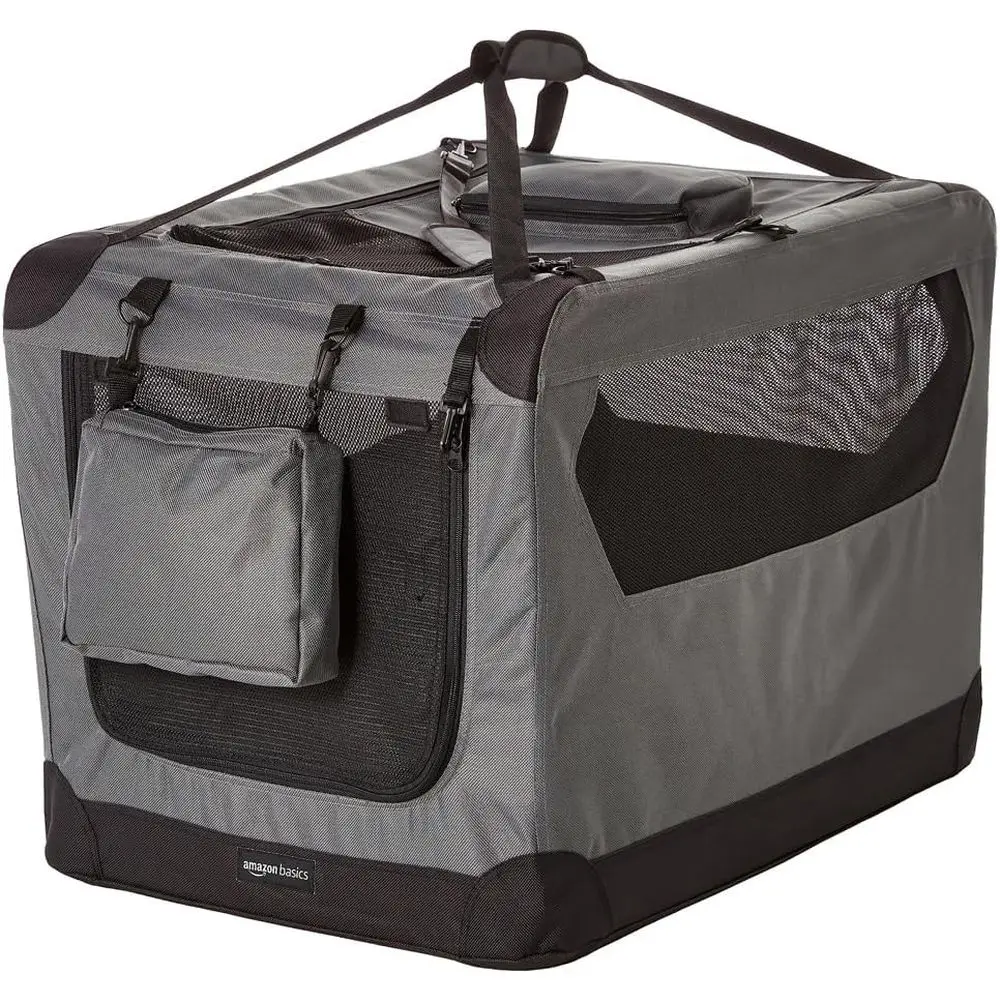 

Portable Soft Pet Dog Crate Carrier Kennel, 30 x 21 x 21 inches, Grey