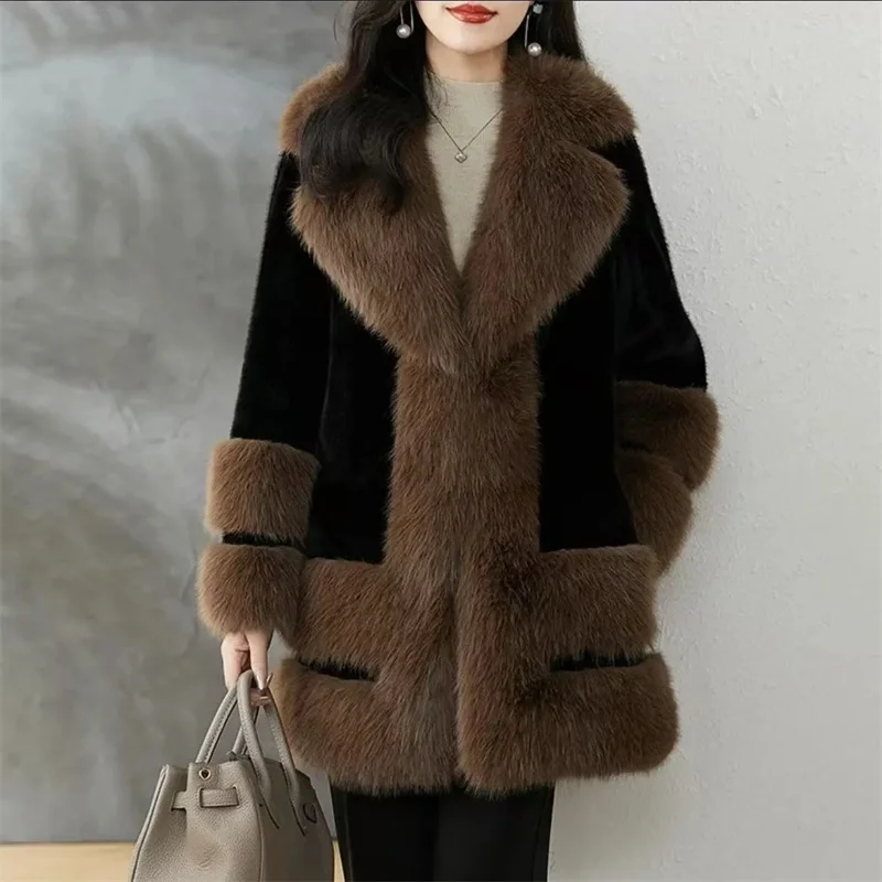Net Red Fashion High-end Fox Fur Collar Fur Coat Female Temperament Thicken Warm Fur Jacket Autumn Winter Women Parkas Overcoat