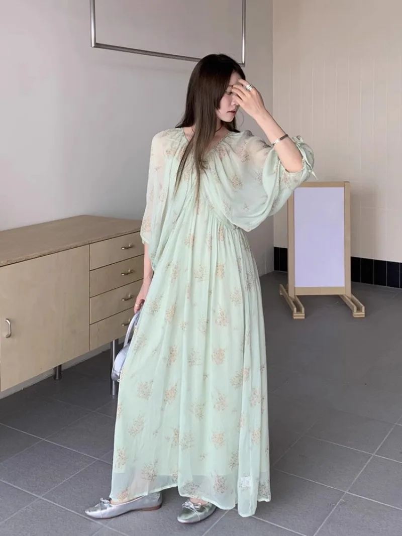 Broken Flower Vestidos Mujer Loose V-neck 2024 Women Dresses Holiday Dress Korean Loose Vestido Freash Robes with Camis