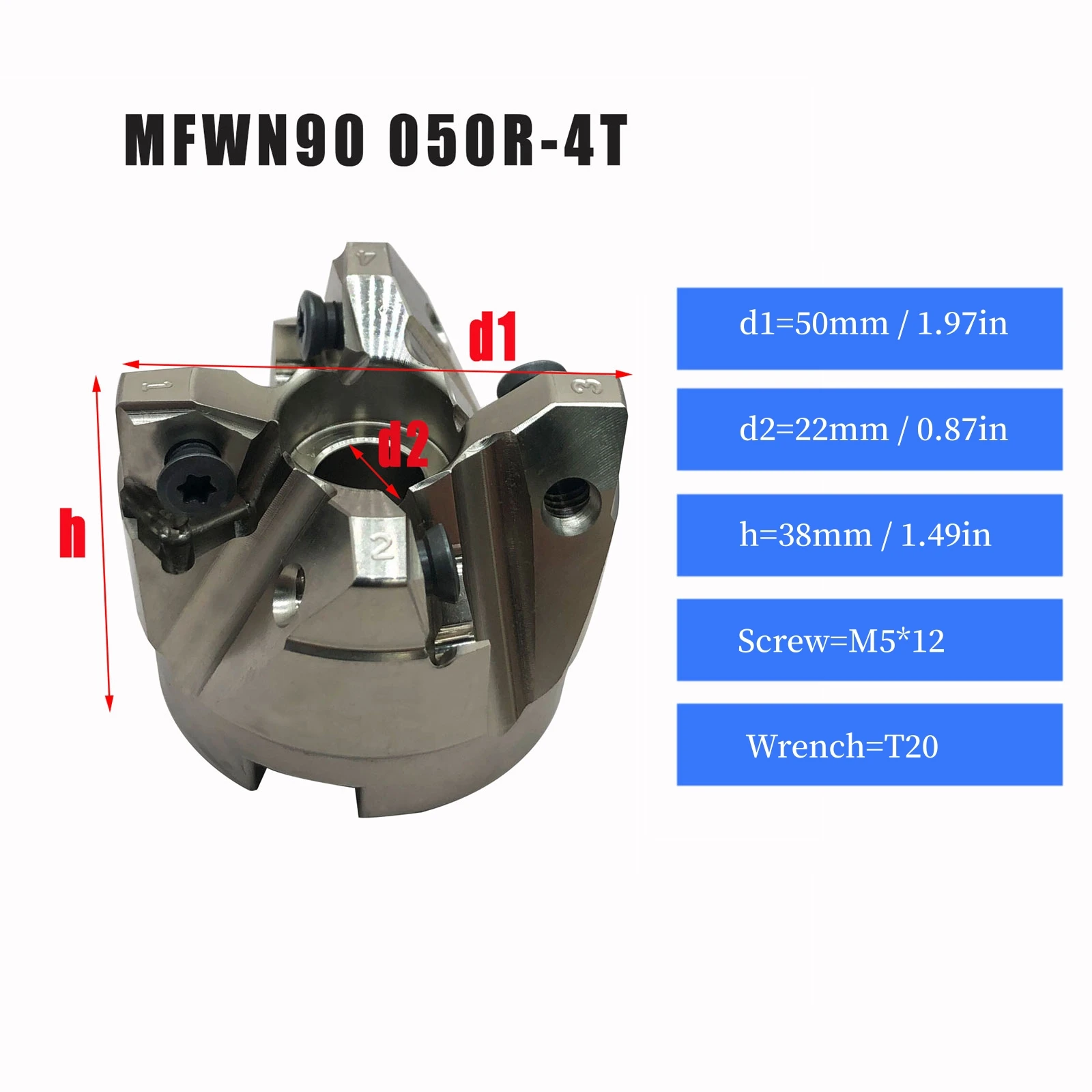 MFWN90-50-22-4T The diameter of 50mm Face milling cutter Fast feed milling 50mm End Milling Shell Cutter for WNMU insert