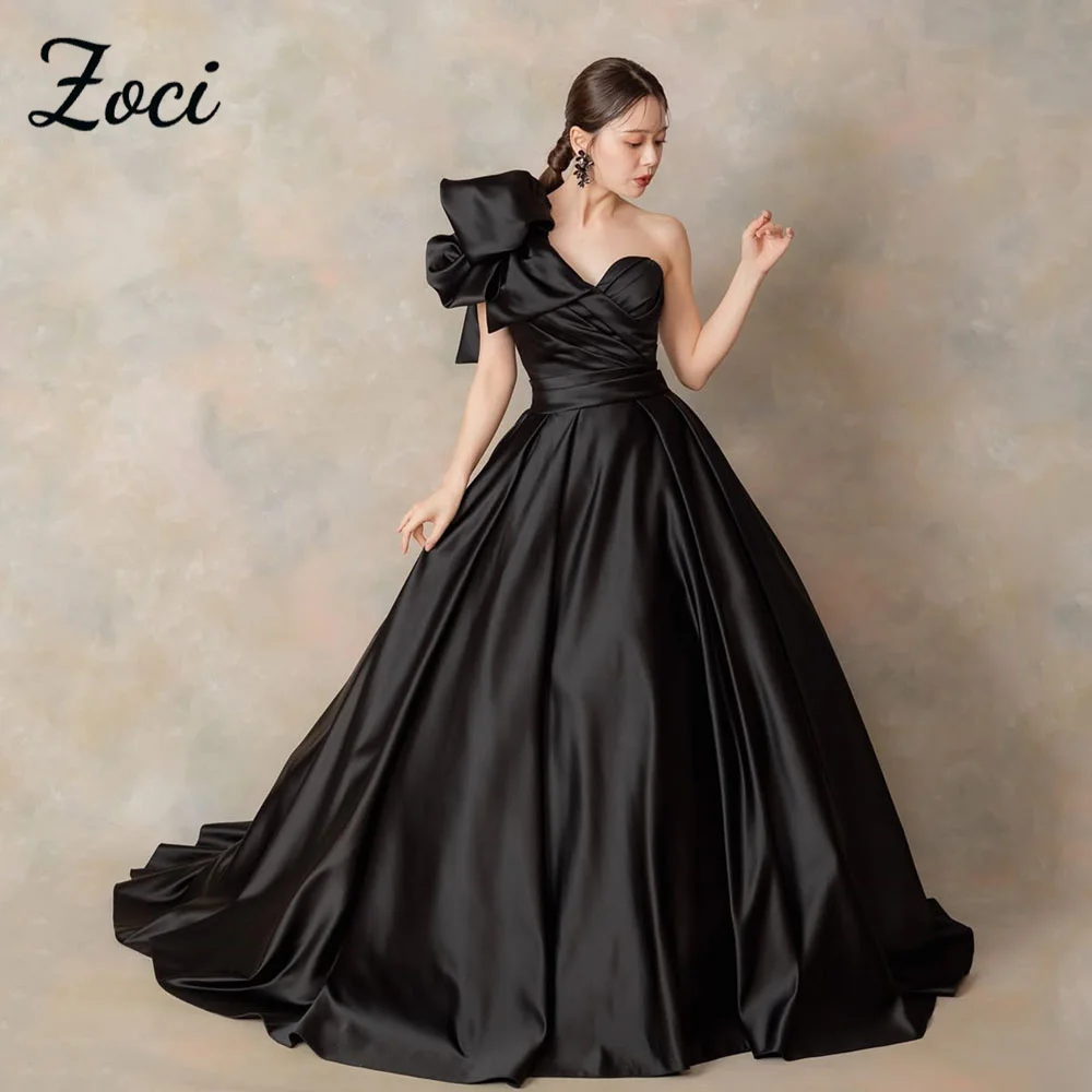 Zoci Sweetheart Satin Korea Wedding Dresses One Shoulder Satin Ball Gown Photos Shoot Dress Customized Backless Formal Gowns