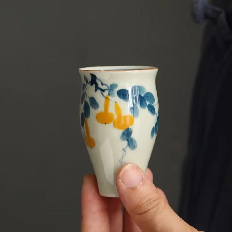 50ml Hand-painted Ceramic Tea Cup, Underglaze Color, Koi and Lotus Flowers, Fragrant Cup, Antique Style Wine Cup, Master Cup