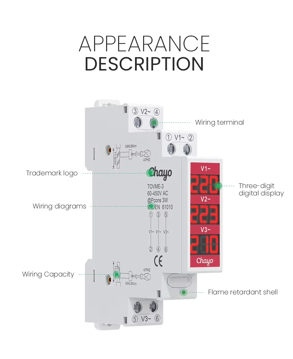 Din Rail Montaje Monofásico Medidor de Voltaje Ac 80-500V Mini Modular Indicador Voltímetro LED Detector de Pantalla Digital