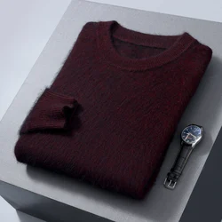 Autumn Winter New Men's Mink Fleece Sweater Half Height Round Neck Pullover Thickened Warm Loose Large Size High Grade Knitwears