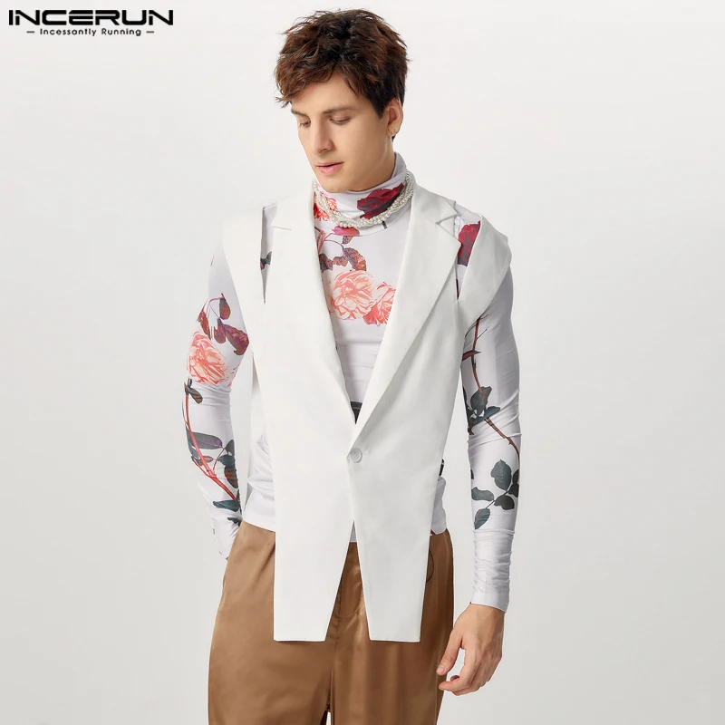 INCEURN Men Sexy Sleeveless Tops 2024 Handsome Deconstruction Hollow Out Casual Vests American Fashion Well Fitting Waistcoats