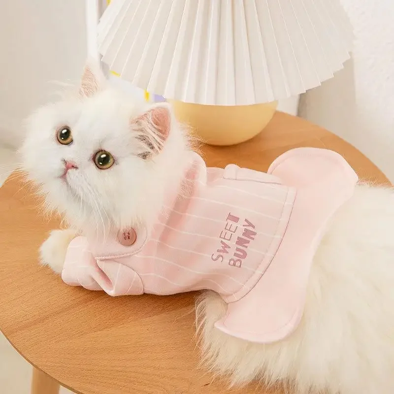 Fall Velour Cat Striped Three-dimensional Small Rabbit Sweater Two-legged Skirt Puppies Medium and Small Dog Pet Clothes