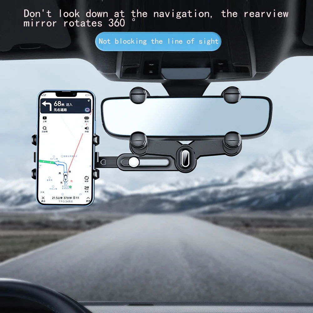 

360° Universal Car Phone Holder Rearview Mirror Mount Car Phone Bracket Navigation GPS Stand Foldable Mobile Cell Support in Car