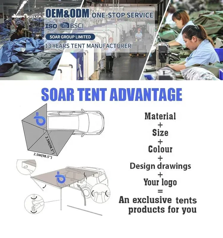 270 Car awning tent Waterproof outdoor camp with freestanding side wall canvas fabric