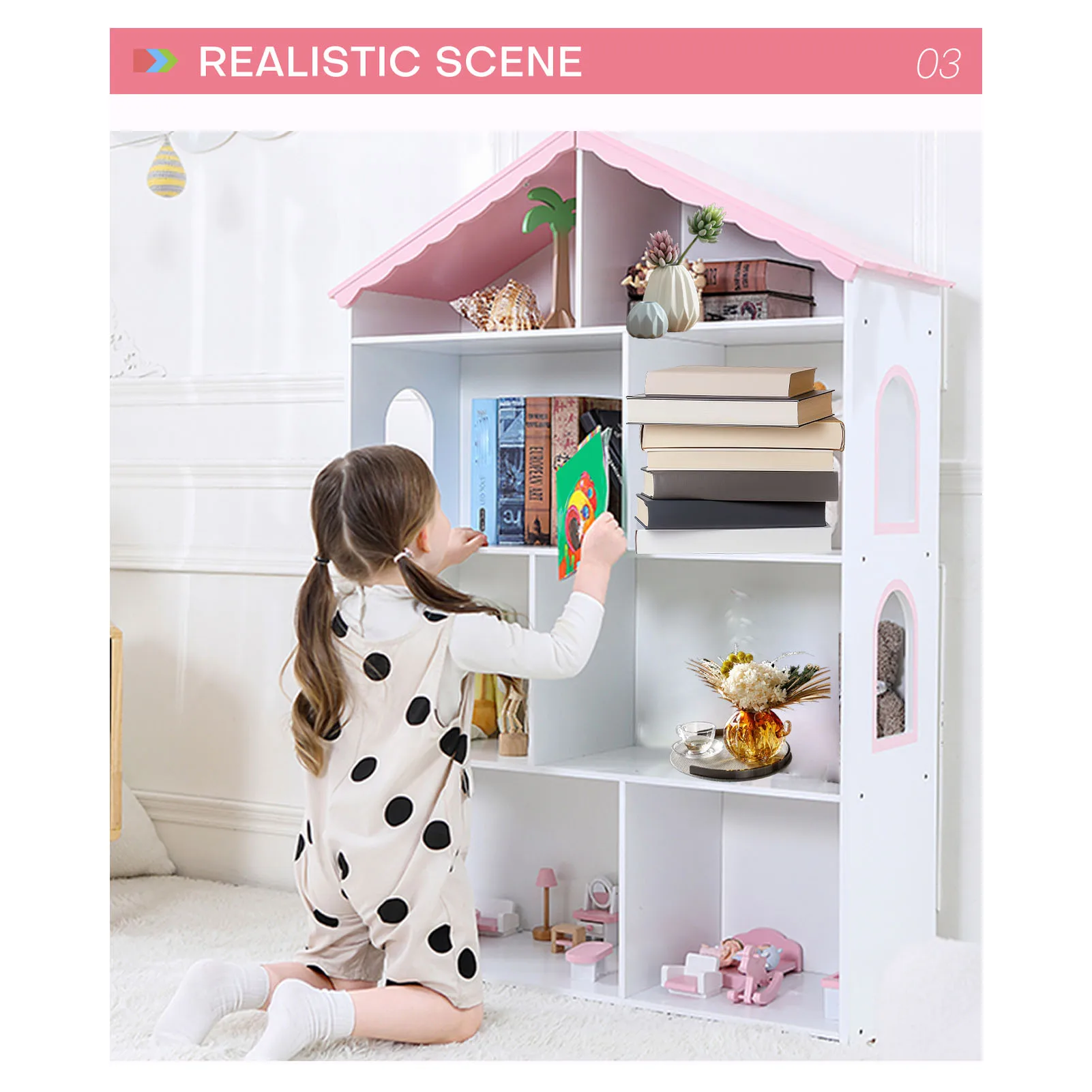 

Деревянный детский книжный шкаф с местом для хранения игрушек, деревянный 4-х уровневый органайзер для игрушек, шкаф для хранения игрушек и книг для игровой комнаты, спальни