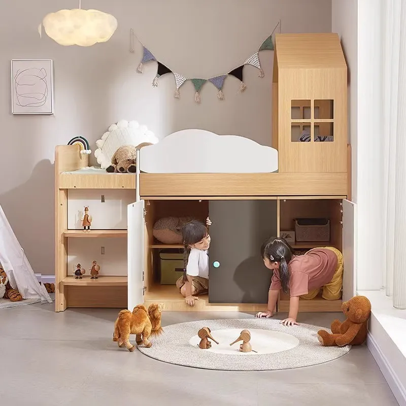 Multifunctional children's half-height bed Tree house children's bed Wardrobe integrated bed and table