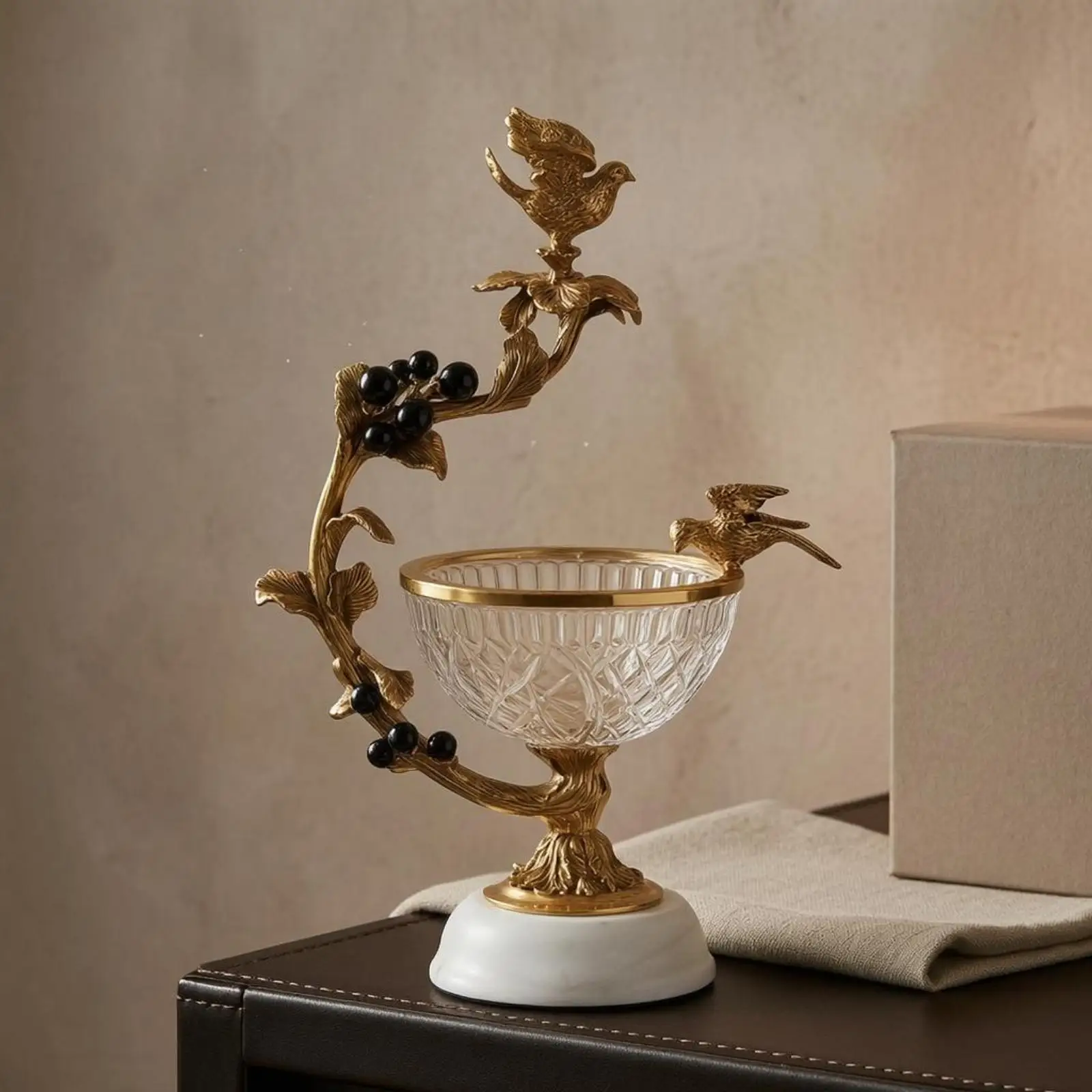 Brass Fruit Basket Vinepatterned Crystal Fruit Basket Golden-Hued