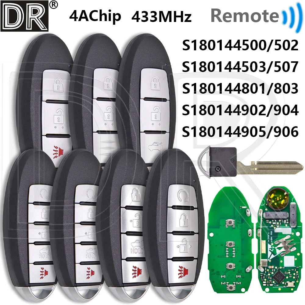 

Отличный чип 4А 433 МГц KR5TXN1 S180144500/502/503/801 со светодиодным автомобильным дистанционным ключом для Nissan Rogue Kicks S Sport Altima Sylphy Versa