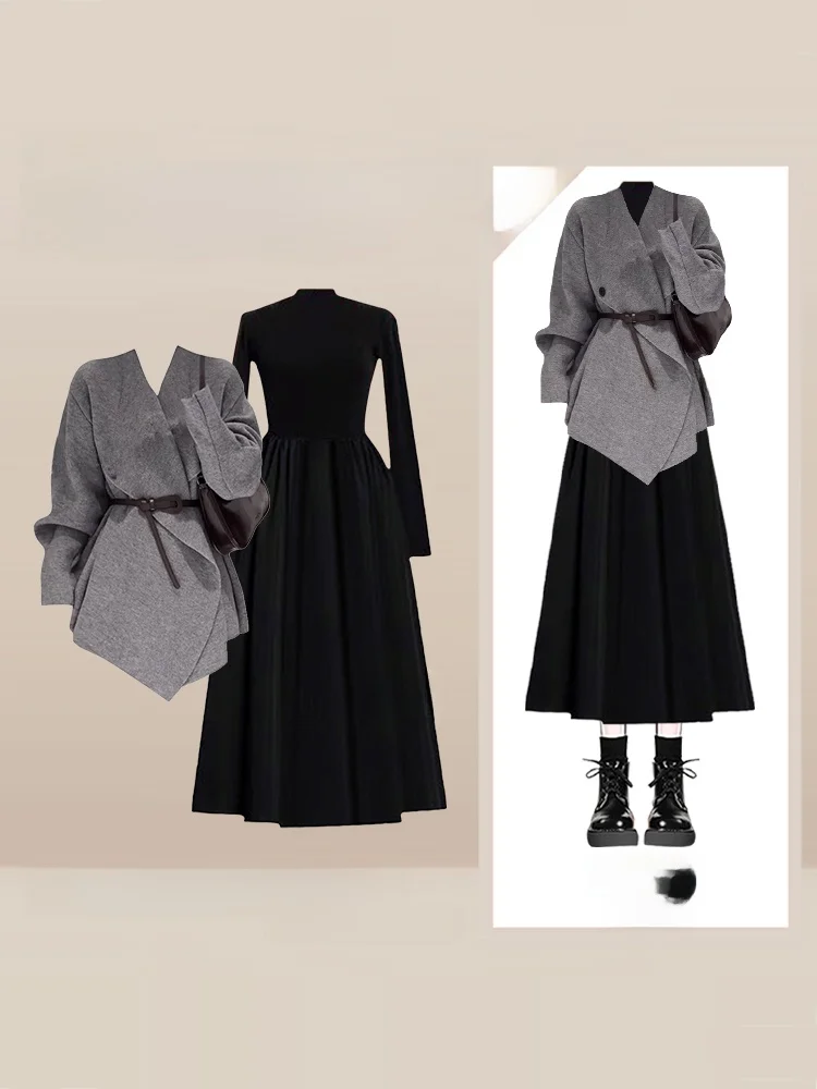 

Осенне-зимний вязаный комплект Aosphere, женский коврик, топ с завышенной талией, элитный комплект из двух предметов Dr, повседневный универсальный