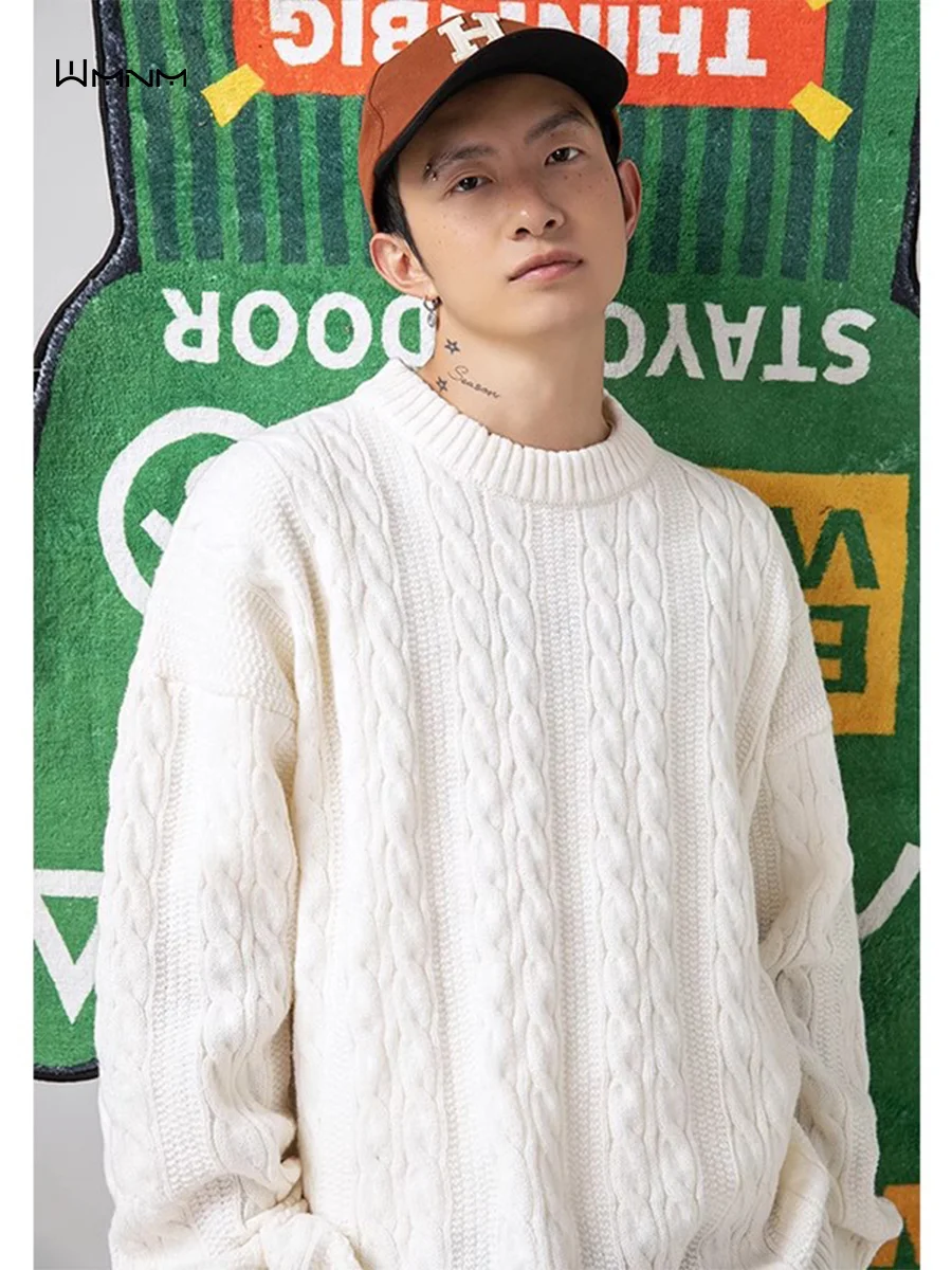 

Loose Men's White Knitted Sweater Summer Autumn 2023 New Sle Couple's Twist Casual Outerwear round Ne Long Sve Polyest...