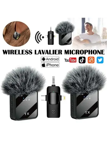 Wireless lavalier microphone, suitable for Apple Android charging portable podcast noise cancelling clip on microphone