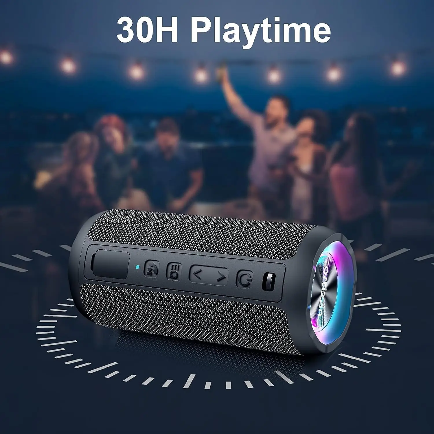 Ortizan Bluetooth Lautsprecher mit Licht, Musikbox Tragbarer Bluetooth Box mit IPX7 wasserdicht, Dualen Bass-Treibern, 30h Akku, Freisprechfunktion für Phone, Draußen, Beidhändig Schwarz – Detail 13