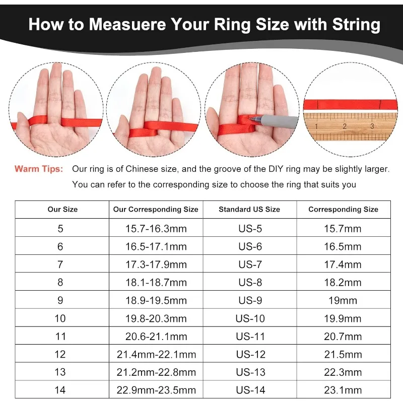 21pcs 7 Size Blank Ring Stainless Steel Finger Ring Grooved Core Inlay Ring for Resin Round Empty Ring Blanks for Jewelry Making