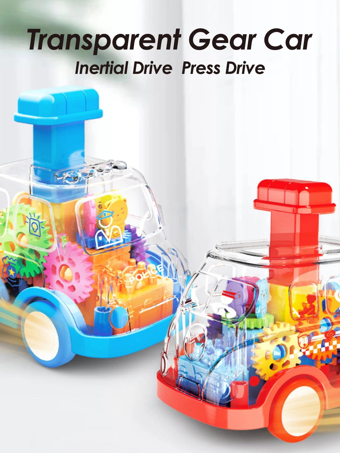 Children's Cartoon Press Gear Car Toy Lnertia Pull-back Transparent Car Baby Puzzle sliding Toy child Boy Girl 1-3 Year old Gift