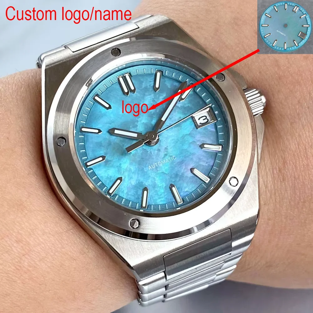 

Custom Tandorio Light Blue Mother of Pearl 40mm Sapphire Crystal Glass 100m Waterproof Japan NH35A Automatic Mechanical watch
