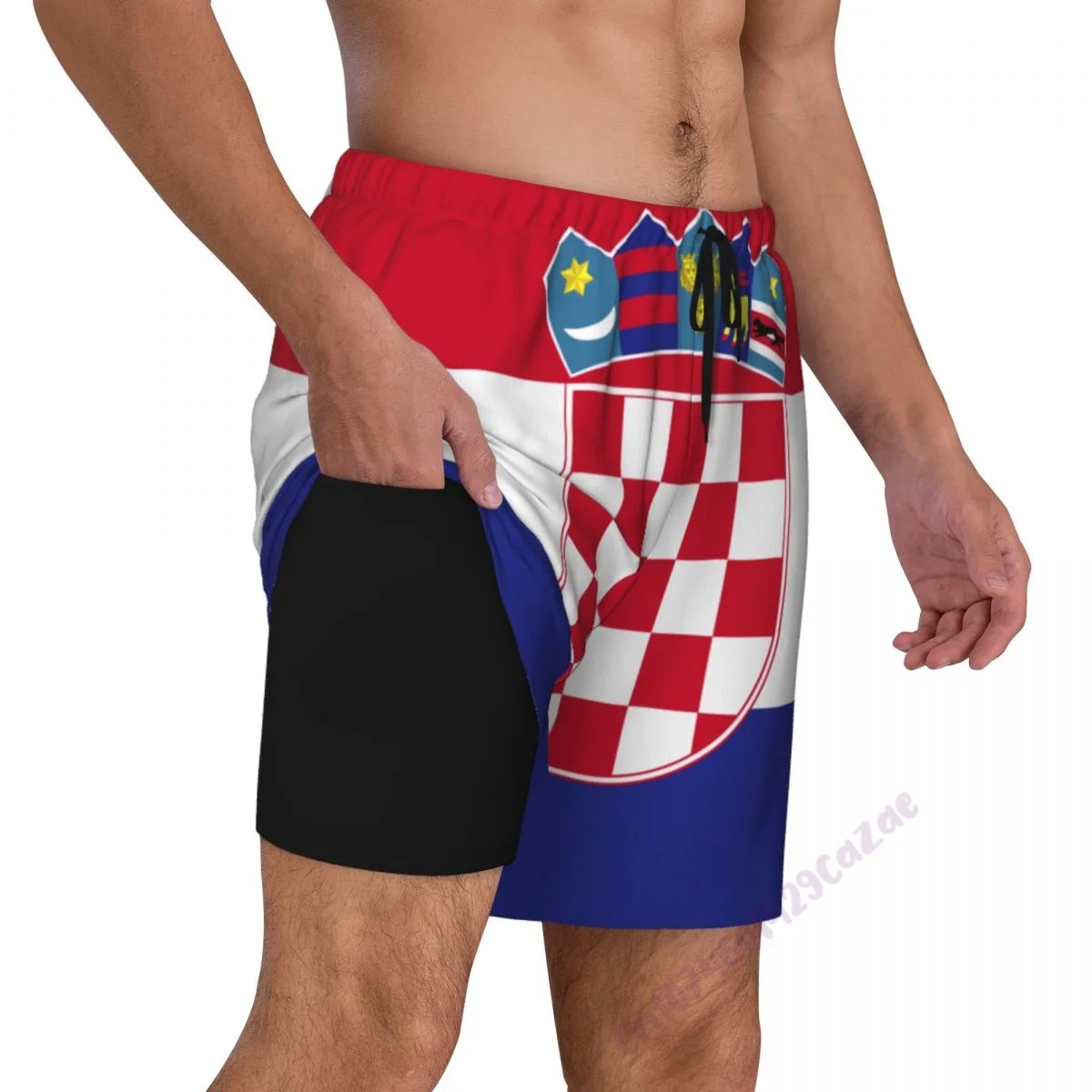 

Мужские плавки с 3D-флагом Хорватии и компрессионной подкладкой 2 в 1, быстросохнущие летние шорты для плавания с карманами