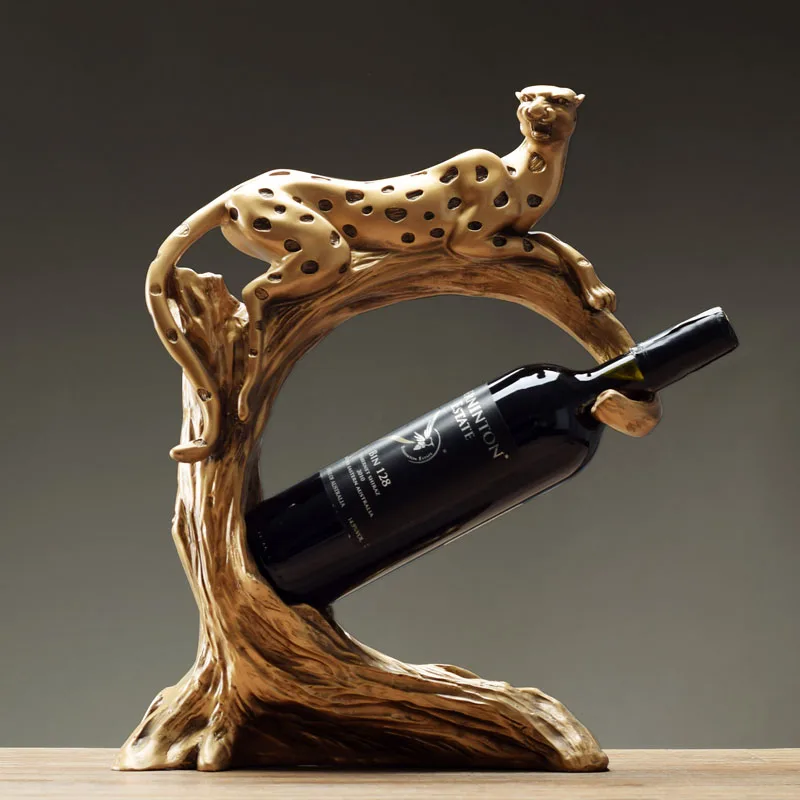 

Cheetah Figurine Wine Holder Decorative Resin Leopard Sculpture Bottle Rack Novelty Barware Gift and Craft Ornament Accessories