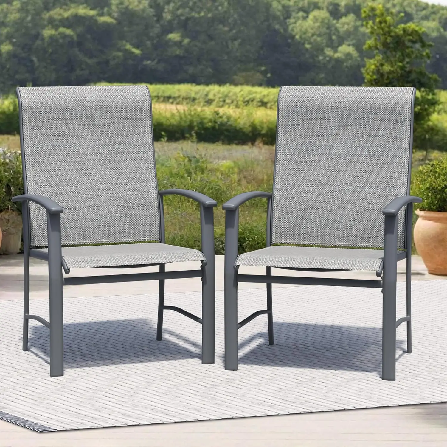 Outdoor Dining Chairs Set of 2, Patio Chairs with Metal Frame & Textilene Fabric, Perfect for Patio Garden Deck