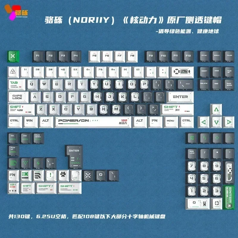 Nuclear Powered Theme Keycaps Set Translucent 114 130 Key Cherry Profile PBT Customized Personality Mechanical Keyboard Keycaps