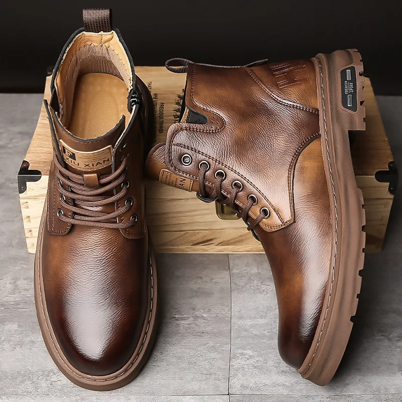 2025 new autumn and winter men's boots youth high top casual men's shoes trend British style big yellow boots men