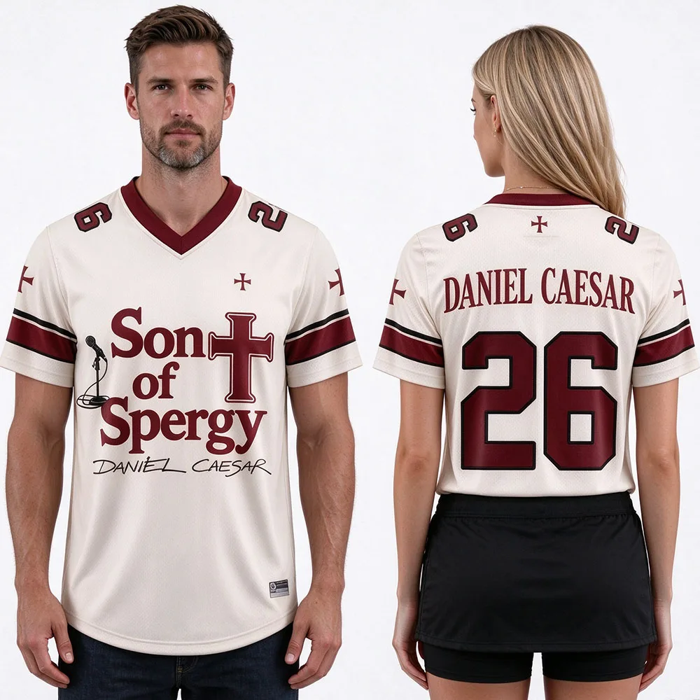 Daniel Caesar Son of Spergy Tour Limited Football Jersey V-neck Short Sleeve Casual T-shirt Unisex Streetwear 3D Full Print Tees