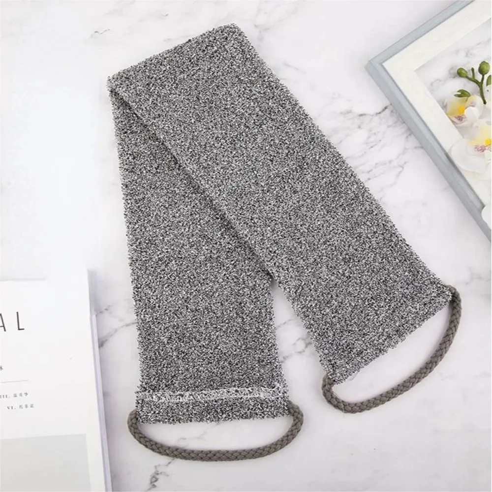 12*65CM Soft Grey Bamboo Fiber Body Scrub Pull Back Strip Rub Back Belt Bath Sponge Towel Bathroom Tools Body Cleaning Towel