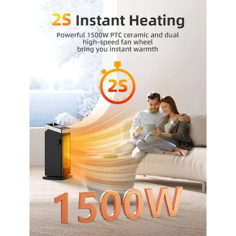 Space Heater 1500W Indoor Rapid Heating Heater 90° Oscillating Portable Heater with Remote Control