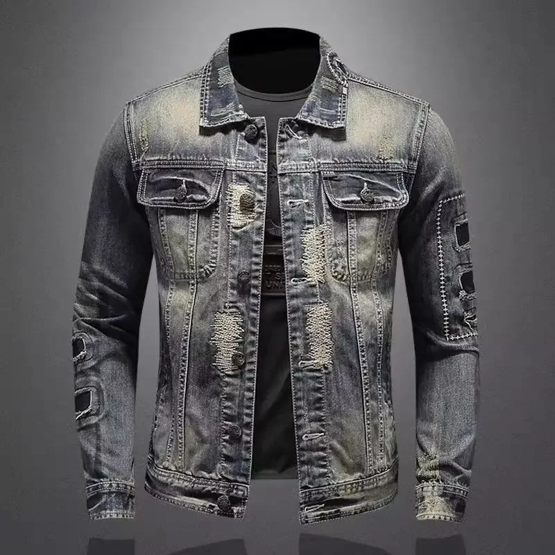 Jaket Denim pria musim gugur Jepang Retro kasual ramping pengendara sepeda motor mantel koboi untuk pria bermerek asli harga rendah estetika Y2k