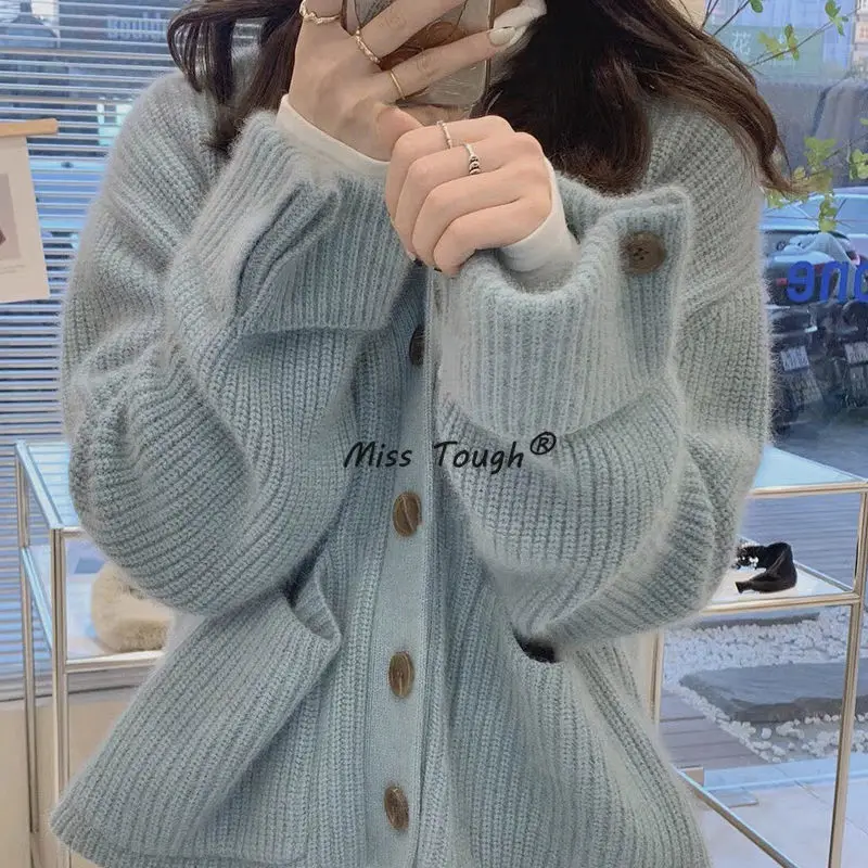 

Autumn Winter Vintage Sweater Cardigan Women Korean Fashion Knitted Sweater Coat Female Casual Solid Loose Warm Sweater 2022 New