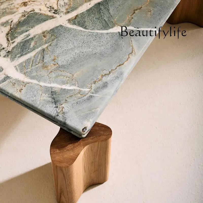 Nordic simple square solid wood marble coffee table designer home retro quiet wind living room low tea table