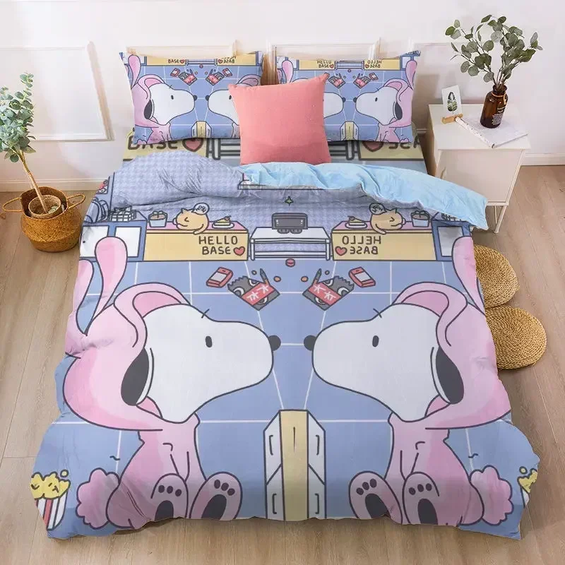 Cute Snoopy winter new creative cartoon pattern printing thickened warm crystal velvet bed sheet and quilt cover three-piece set