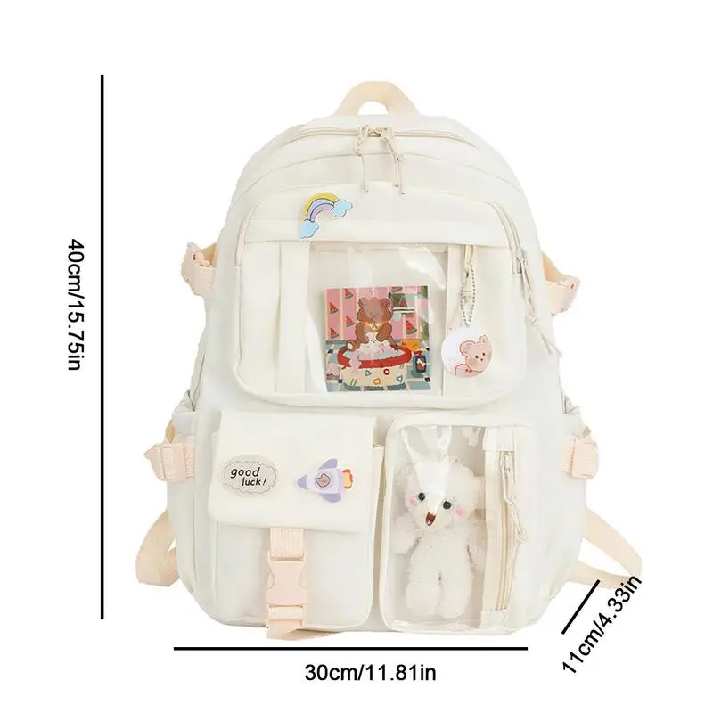 Kawaii Backpacks With Pendant Multi Pocket Kawaii Backpacks For Teen Girls Large Capacity Cute Bear Accessories Backpack For