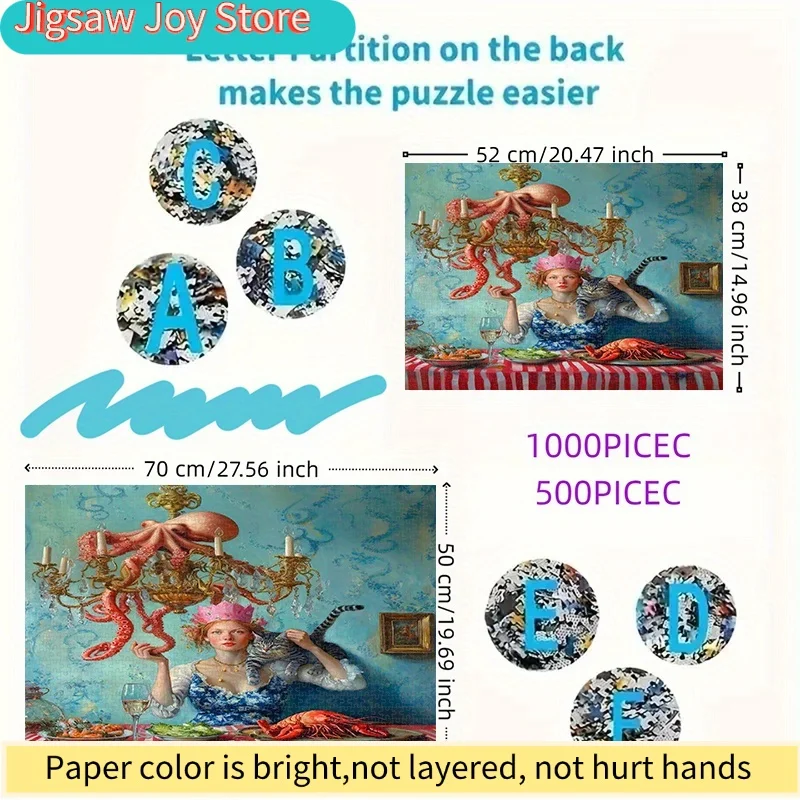 Rompecabezas de Papel DIY, Lámpara de Cristal con Diseño de Belleza y Pulpo de Estilo Fantástico, Escena de Cena con Gato y Langosta, Rompecabezas para Adultos, Adecuado para el Hogar