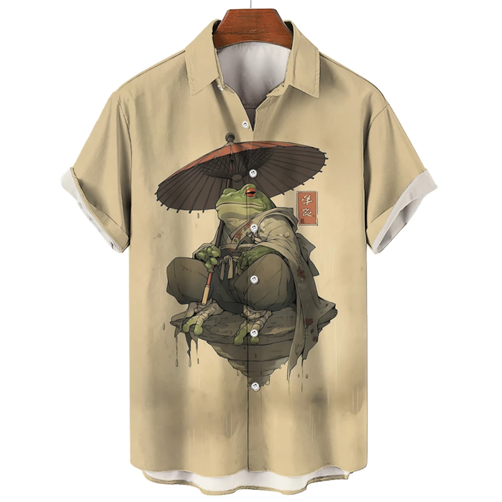 Camisa de rana de estilo japonés para hombre, camiseta informal de manga corta, ropa de calle al aire libre, ropa de Anime japonés ukiyo-e