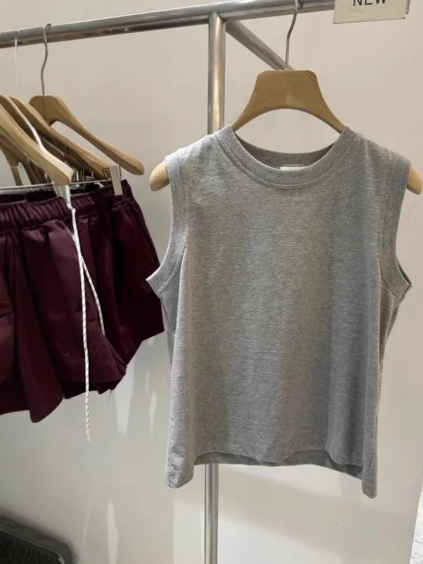 

Summer Sleeveless round Neck Vest Loose Fit Thin Fashionable Versatile Women's Top Short Sleeve Inner Wear Casual Basic Style