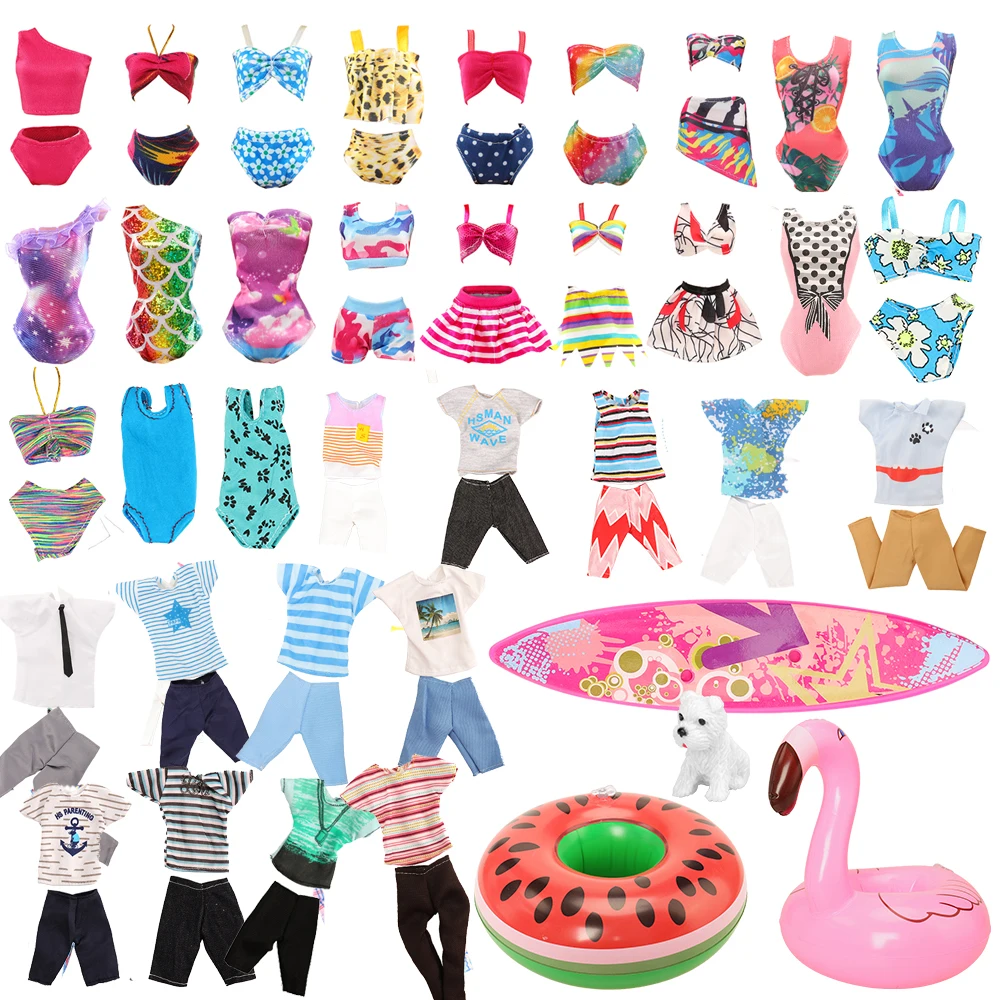 Fashion 12 Items/Set Accessories = Random 3 Suits For Ken + 3 Swimsuits For Barbie Doll +2 Rings+1 Dog+ 1 Skateboard For Barbie