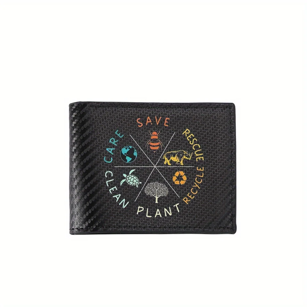 Save bee,earth,recycle plant,clean care rescue Men's Wallets Simple Business Modern Stylish Printing Design Gifts For Father Boy