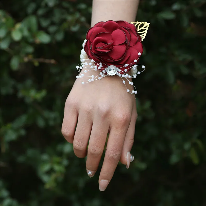Wedding Wrist Corsage Boutonniere Set for Bride Bridesmaid Man Groom Pink Rose Wedding Flowers Accessories Prom Suit Decorations