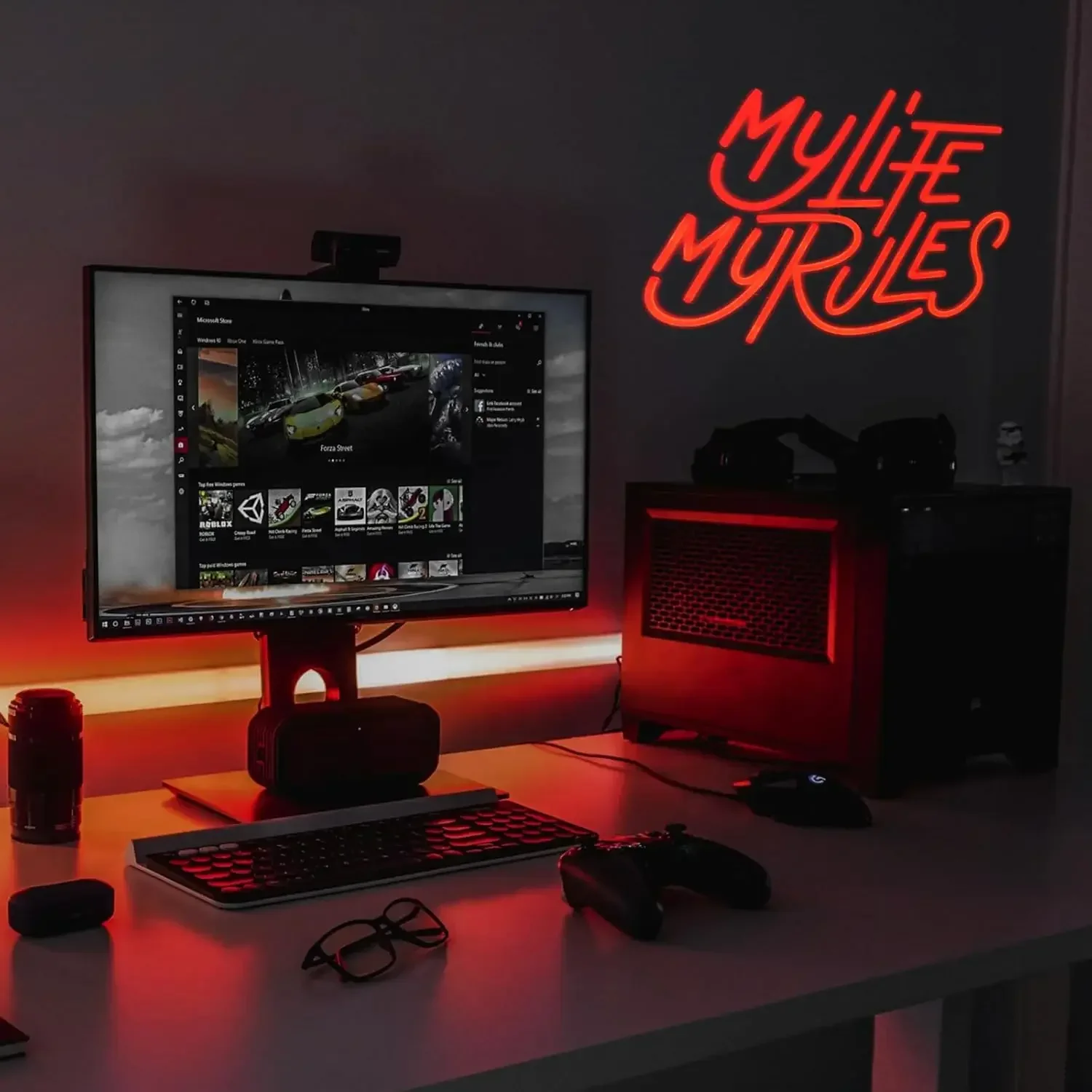 My Life My Rules Neon Sign Red LED Wall Art Cursive Quote USB Powered Dimmable Acrylic Lamp Home Bedroom Game Room Bar Decor