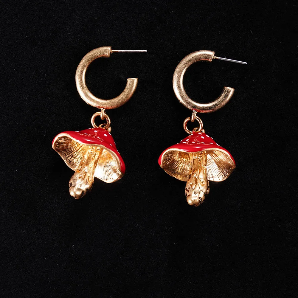 

Red Mushroom Earrings Drop Dangle for Women Bohemia Statement for Party