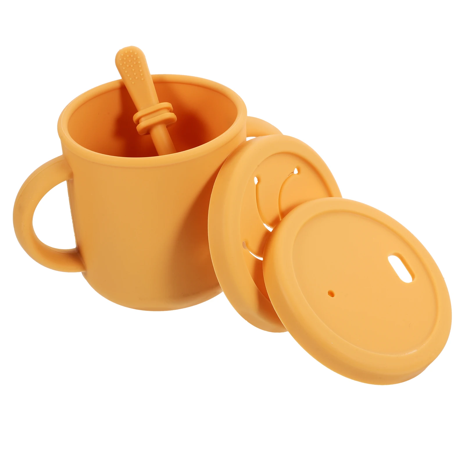 

Silicone Training Drop Proof Child Water Drinking Cup Straw Reusable Snack Cup Yellow Leakproof Kids Tea Mug Milk Container Food