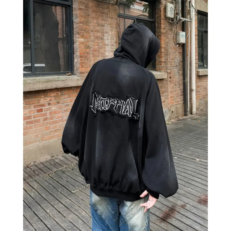 [OIMG] American Dirt Soil Style Graffiti Hooded Cardigan Sweatshirt, Men's Spring And Autumn Fashion