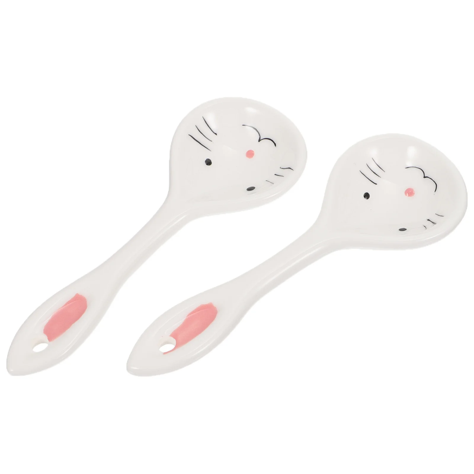 2 pçs crianças colheres dos desenhos animados cerâmica crianças colheres coelho design branco seguro utensílios de mesa do bebê adorável talheres crianças