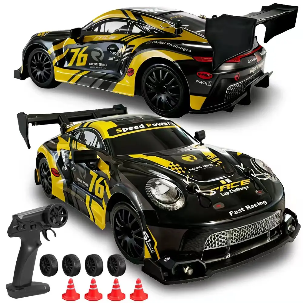 Coche de control remoto RC, coche de control remoto de alta velocidad con escala 1:24, neumáticos de derrape, cubo de obstáculos, deportes de carreras al aire libre