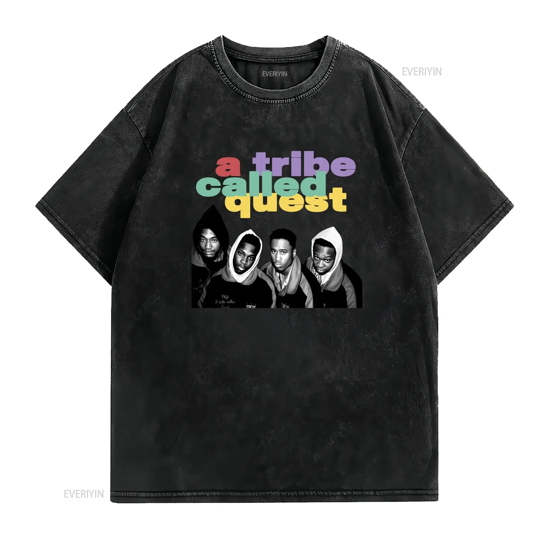 Retro Old School Hip Hop A Tribe Called Quest Band Print Casual Streetwear T Shirt vintage Washed homme Breathable streetwear